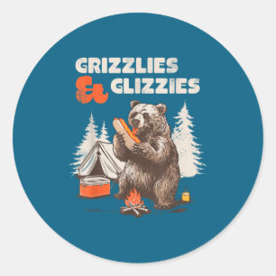 Grizzlies &amp; Glizzies Eating Hotdog Meme Funny  Classic Round Sticker