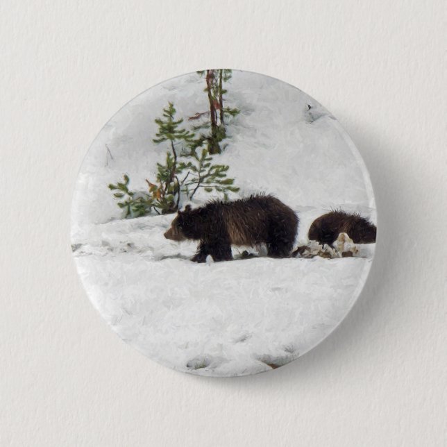 Grizzlies in the Snow 6 Cm Round Badge (Front)