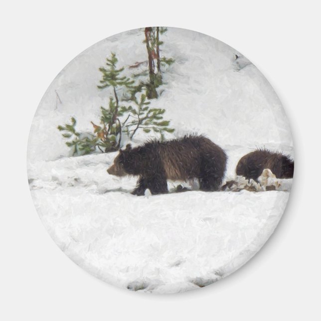 Grizzlies in the Snow Magnet (Front)