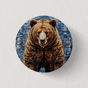 Grizzly bear 3 cm round badge