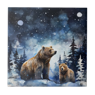 Grizzly Bear and Baby Ceramic Tile