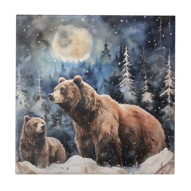 Grizzly Bear and Baby Ceramic Tile (Front)