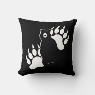 Grizzly bear and footprints Graphic Design Cushion