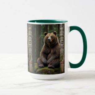 Grizzly Bear and Totem Pole Wildlife Art Mug