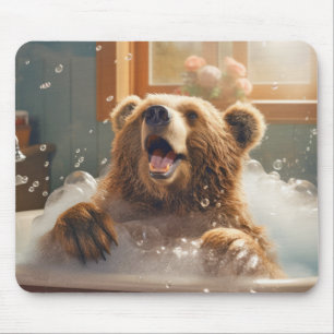 Grizzly Bear Animal Fun Bath Tub Happy Relax Time Mouse Pad