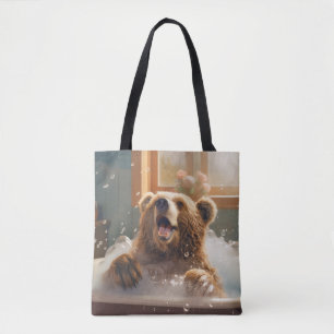 Grizzly Bear Animal Fun Bath Tub Happy Relax Time Tote Bag