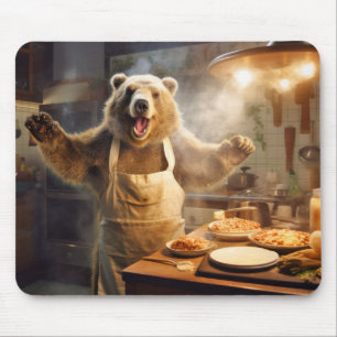 Grizzly Bear Animal Fun Cooking Kitchen Happy Mouse Pad