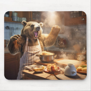 Grizzly Bear Animal Fun Cooking Kitchen Happy Mouse Pad