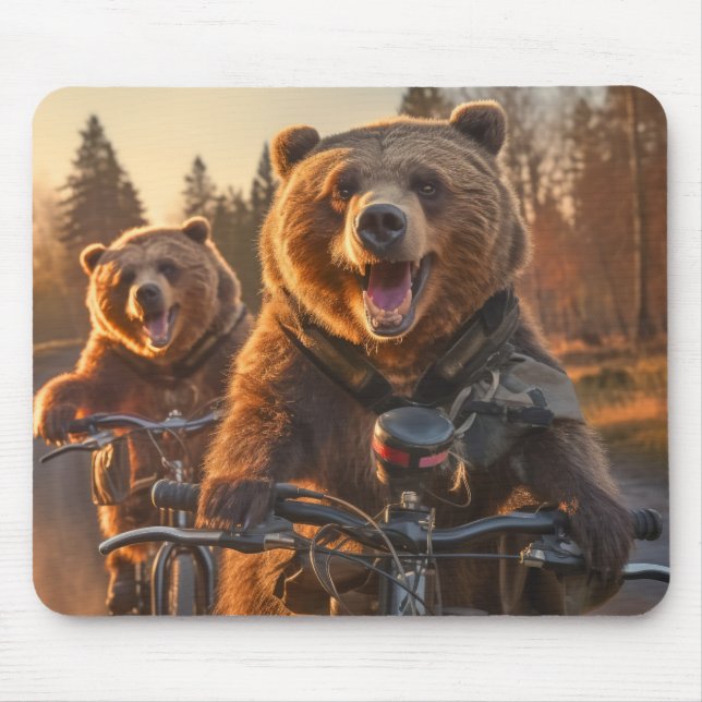 Grizzly Bear Animal Fun Cycling Bike Happy Relax  Mouse Pad (Front)