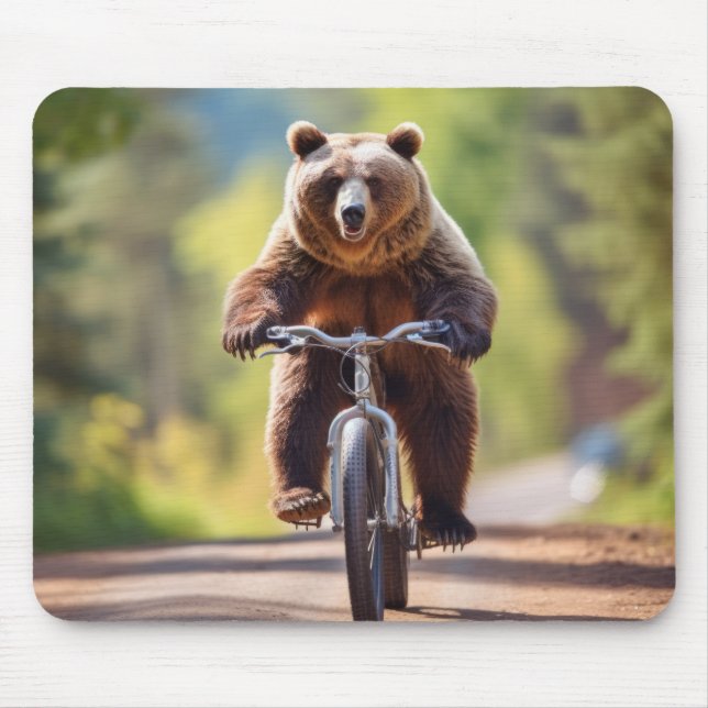 Grizzly Bear Animal Fun Cycling Bike Happy Relax  Mouse Pad (Front)
