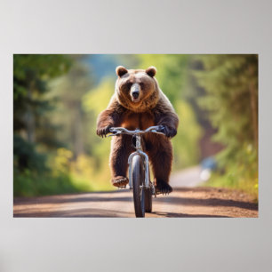 Grizzly Bear Animal Fun Cycling Bike Happy Relax  Poster