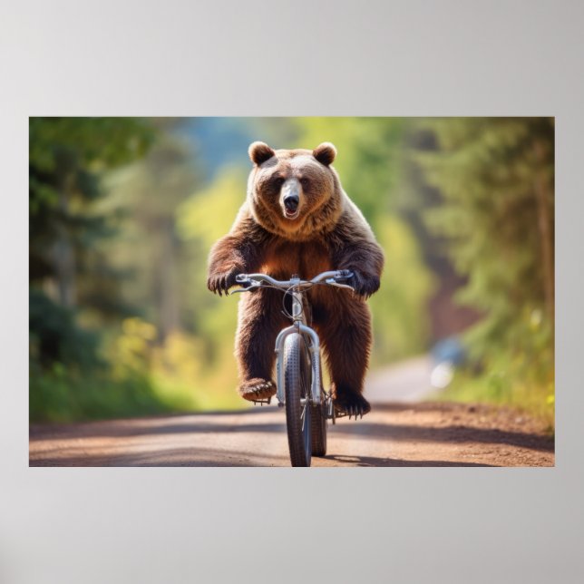Grizzly Bear Animal Fun Cycling Bike Happy Relax  Poster (Front)