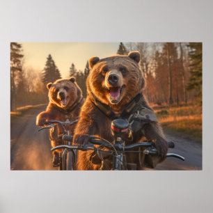 Grizzly Bear Animal Fun Cycling Bike Happy Relax  Poster