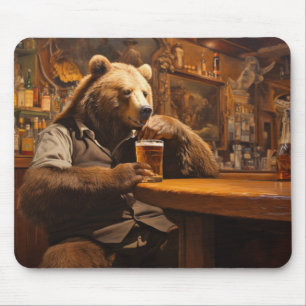 Grizzly Bear Animal Fun Drinking Happy Relax Time Mouse Pad
