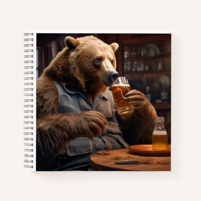 Grizzly Bear Animal Fun Drinking Happy Relax Time Notebook (Front)
