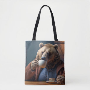 Grizzly Bear Animal Fun Drinking Happy Relax Time Tote Bag