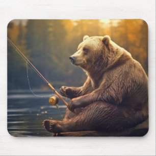 Grizzly Bear Animal Fun Lake Fishing Happy Time  Mouse Pad