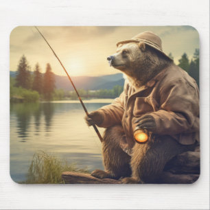 Grizzly Bear Animal Fun Lake Fishing Happy Time Mouse Pad