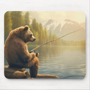 Grizzly Bear Animal Fun Lake Fishing Happy Time Mouse Pad