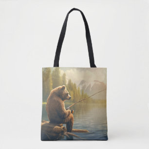 Grizzly Bear Animal Fun Lake Fishing Happy Time Tote Bag