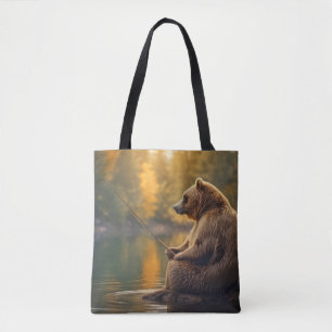 Grizzly Bear Animal Fun Lake Fishing Happy Time Tote Bag