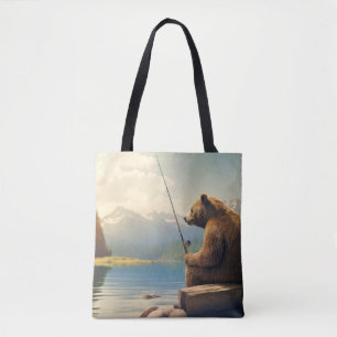 Grizzly Bear Animal Fun Lake Fishing Happy Time Tote Bag