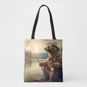 Grizzly Bear Animal Fun Lake Fishing Happy Time Tote Bag
