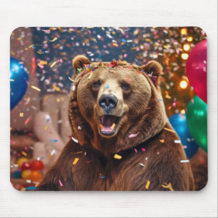 Grizzly Bear Animal Fun Party Celebration Happy  Mouse Pad