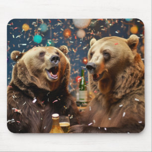 Grizzly Bear Animal Fun Party Celebration Happy  Mouse Pad