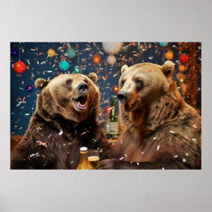 Grizzly Bear Animal Fun Party Celebration Happy Poster