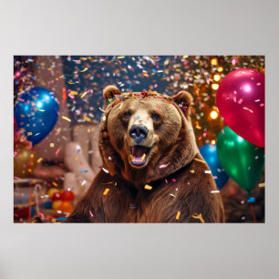Grizzly Bear Animal Fun Party Celebration Happy  Poster