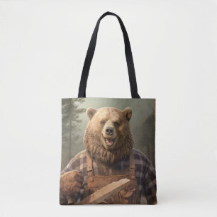 Grizzly Bear Animal Fun Playing Guitar Happy Time Tote Bag