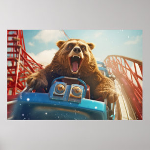 Grizzly Bear Animal Fun Roller coaster Happy Time Poster