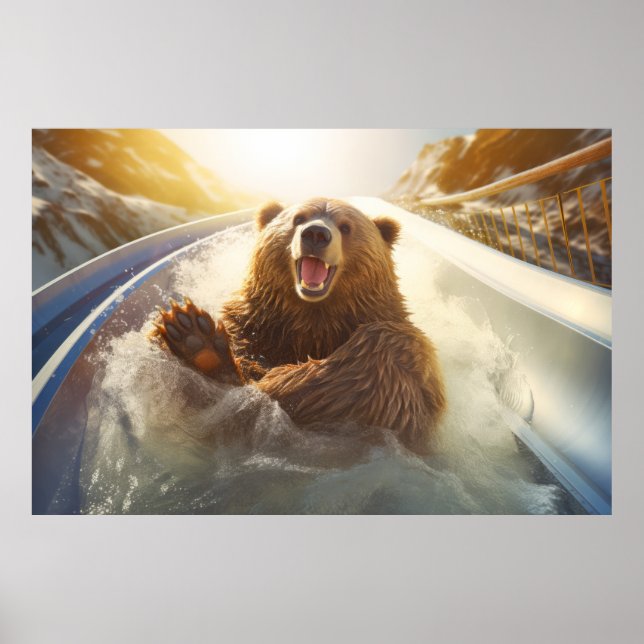 Grizzly Bear Animal Fun Water Slide Happy Time Poster (Front)