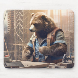 Grizzly Bear Animal Fun Work Handyman Happy Time Mouse Pad