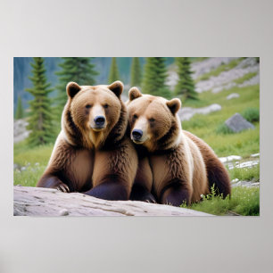 Grizzly Bear Animal Nature Wildlife Affection Love Poster