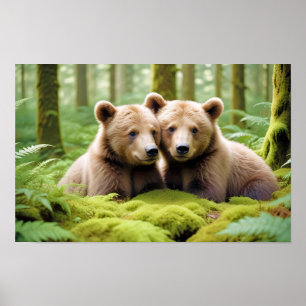 Grizzly Bear Animal Nature Wildlife Affection Love Poster