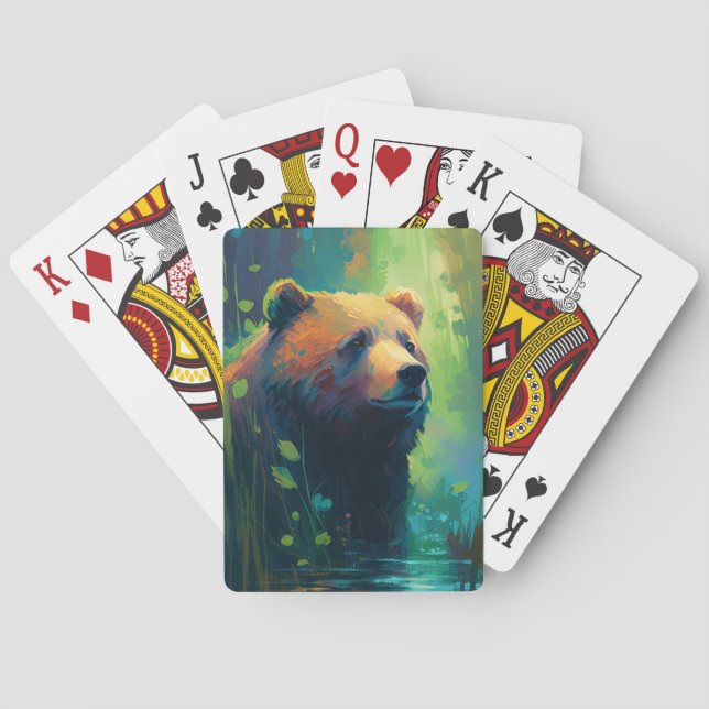 Grizzly Bear Animal Portrait Painting Wildlife Art Playing Cards (Back)