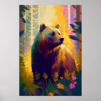 Grizzly Bear Animal Portrait Painting Wildlife Art
