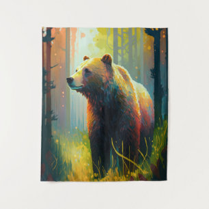Grizzly Bear Animal Portrait Painting Wildlife Art Tapestry