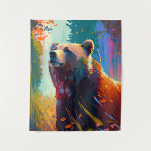 Grizzly Bear Animal Portrait Painting Wildlife Art Tapestry