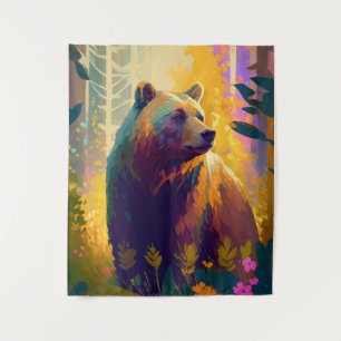 Grizzly Bear Animal Portrait Painting Wildlife Art Tapestry