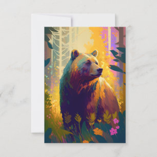 Grizzly Bear Animal Portrait Painting Wildlife Art Thank You Card