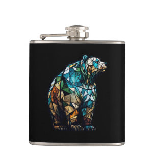 Grizzly Bear Animal Portrait Stained Glass Forest Hip Flask