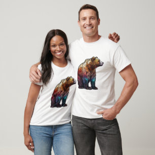 Grizzly Bear Animal Portrait Stained Glass Forest T-Shirt