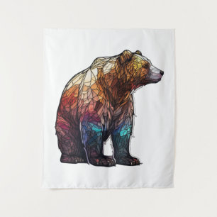 Grizzly Bear Animal Portrait Stained Glass Forest Tapestry