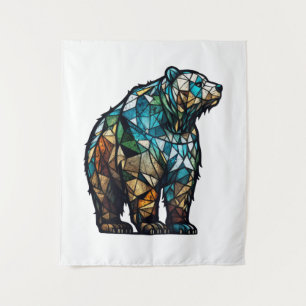Grizzly Bear Animal Portrait Stained Glass Forest Tapestry