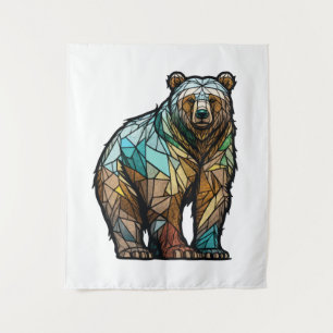 Grizzly Bear Animal Portrait Stained Glass Forest Tapestry