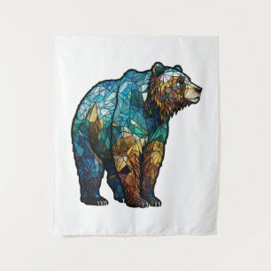 Grizzly Bear Animal Portrait Stained Glass Forest Tapestry