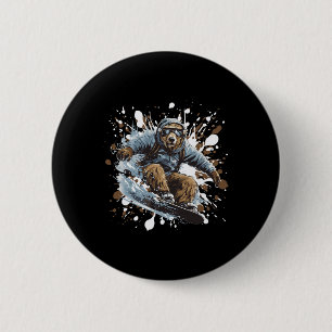 Grizzly Bear Animal Snowboarding Sports Snowboard 6 Cm Round Badge